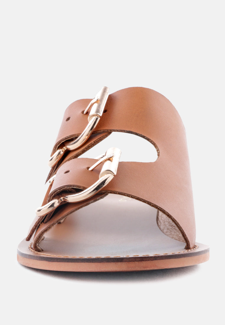 KELLY Tan Flat Sandal with Buckle Straps-Tan