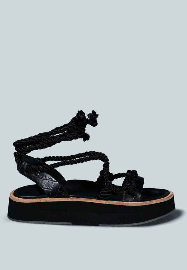 KENDALL Strings Platform Leather Sandal in Black_Black