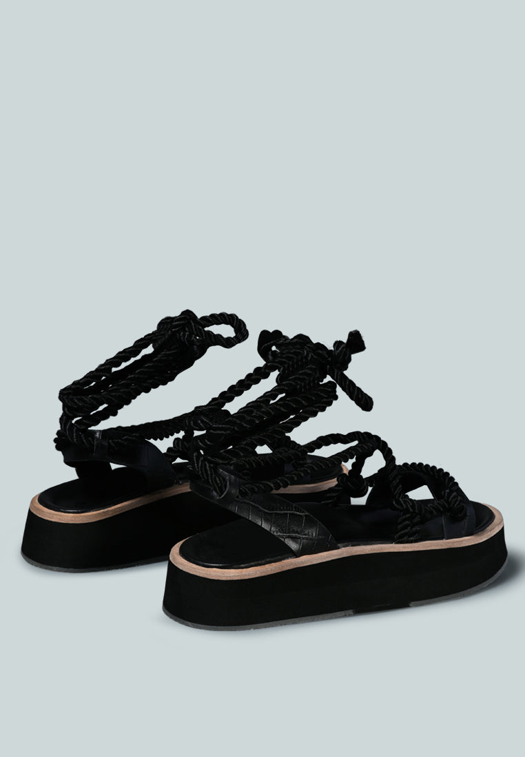 KENDALL Strings Platform Leather Sandal in Black_Black