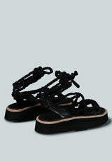 KENDALL Strings Platform Leather Sandal in Black_Black