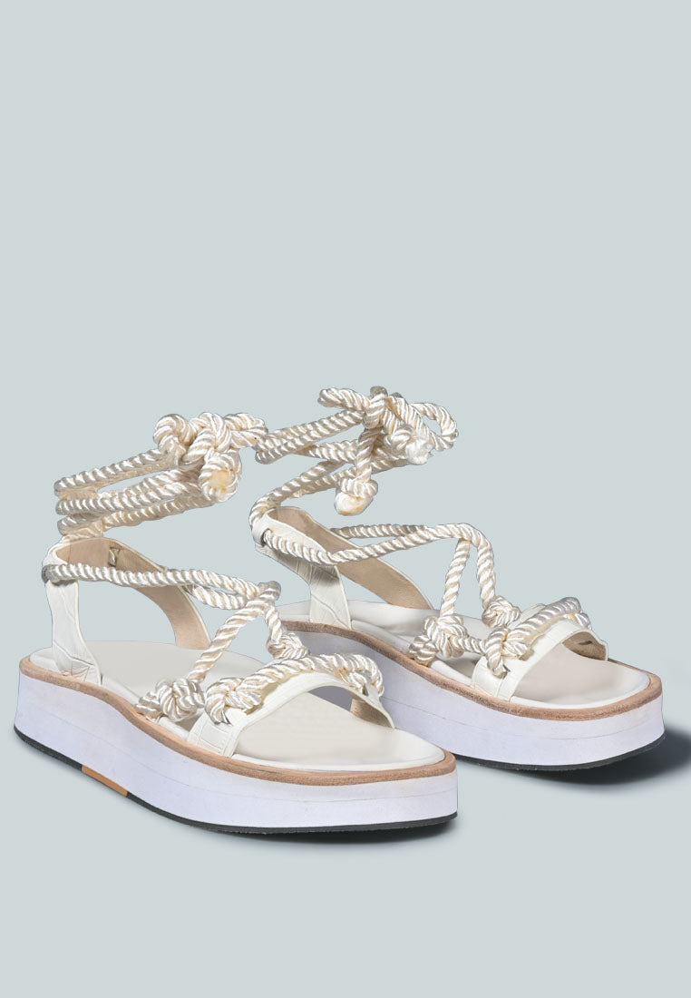 KENDALL Strings Platform Leather Sandal in White-White