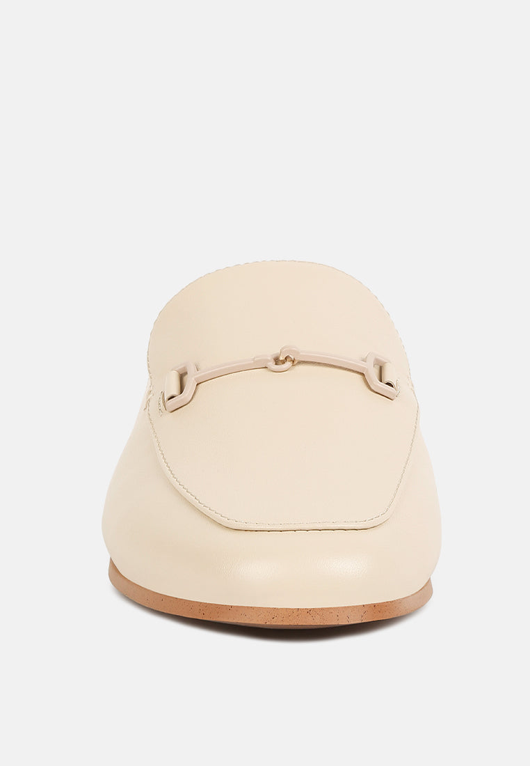 KRISTY Horsebit Embellished Mules in Beige#color_Beige