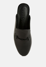 KRISTY Horsebit Embellished Mules in Black#color_Black