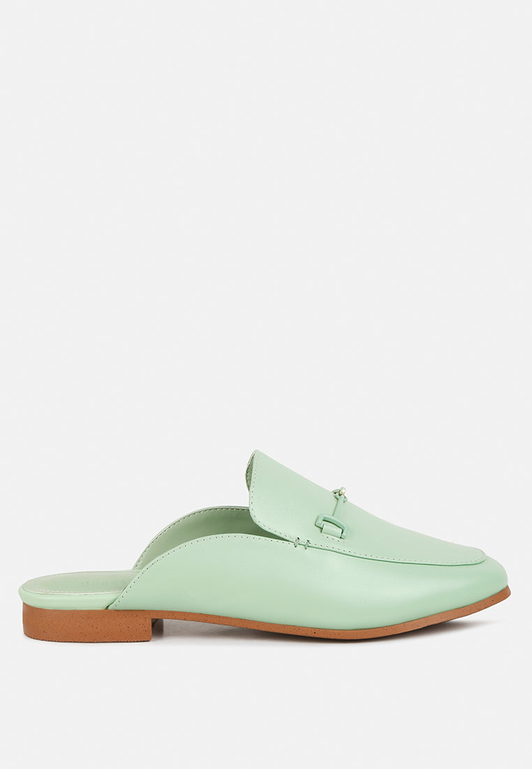 KRISTY Horsebit Embellished Mules in Mint Green#color_Mint Green
