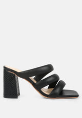 KYWE Black Textured Heel Chunky Strap Sandals#color_black