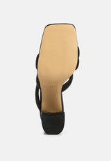 KYWE Black Textured Heel Chunky Strap Sandals#color_black