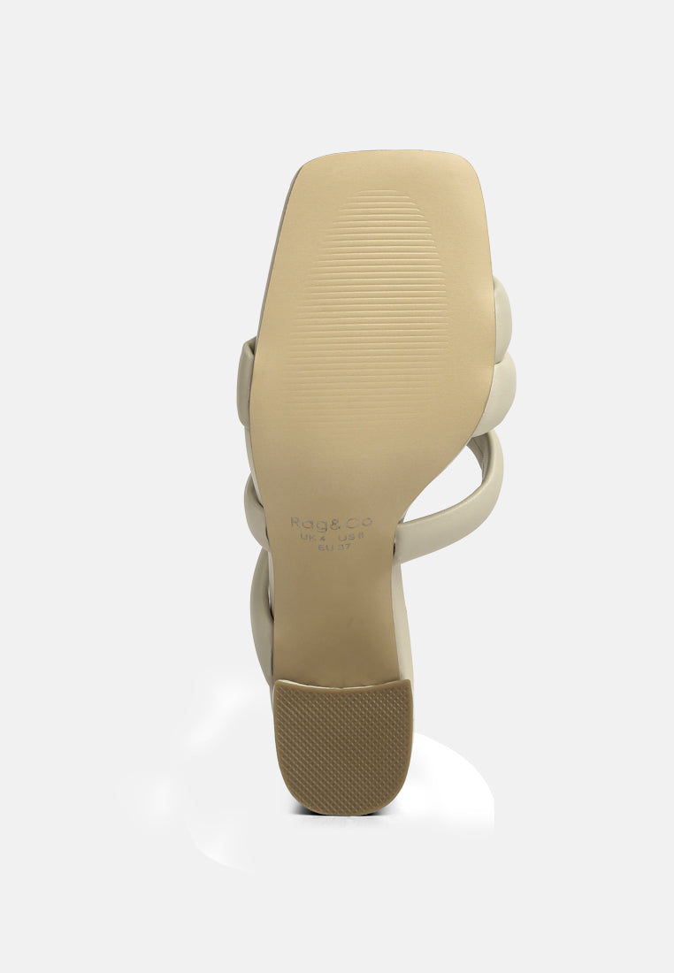 KYWE Off White Textured Heel Chunky Strap Sandals#color_off white