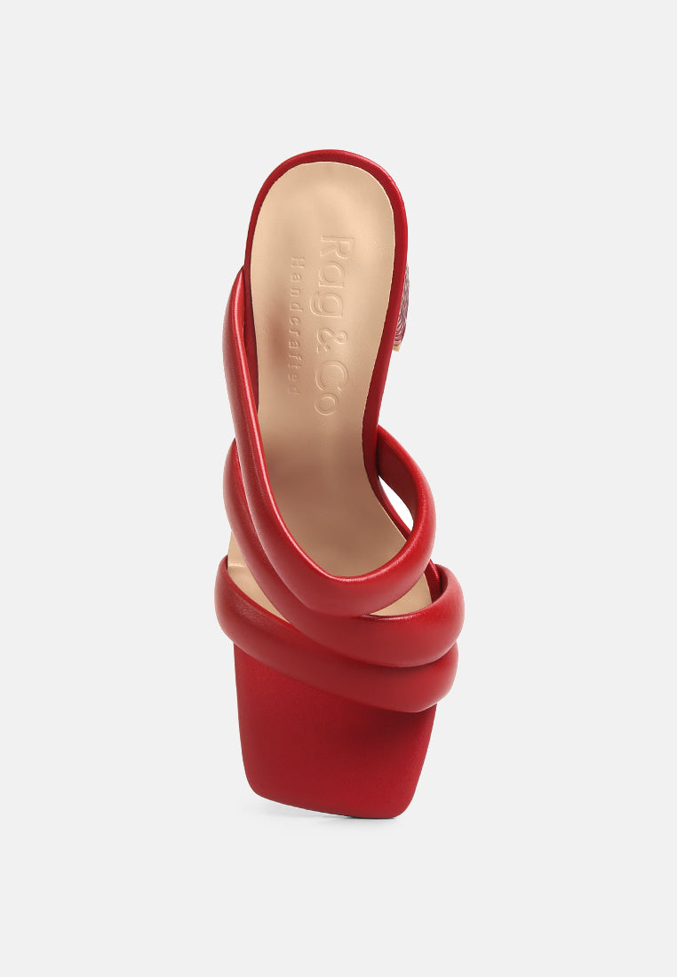 KYWE Red Textured Heel Chunky Strap Sandals#color_red