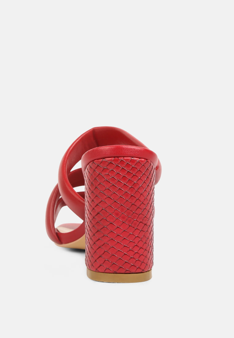 KYWE Red Textured Heel Chunky Strap Sandals#color_red