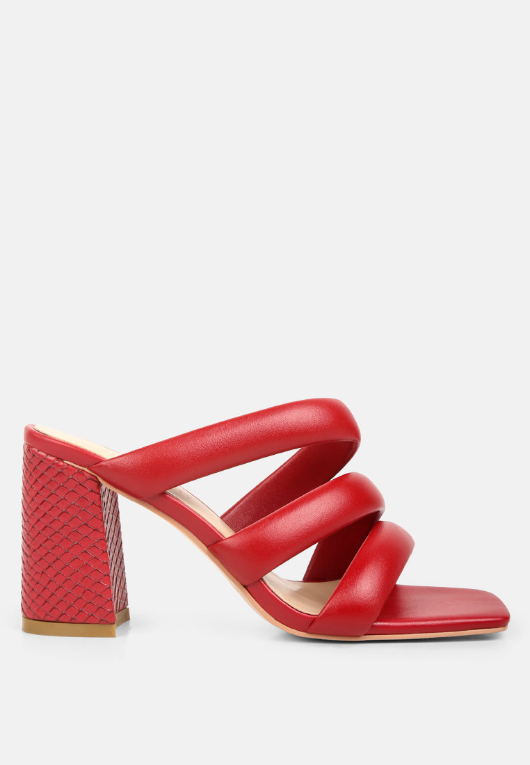 KYWE Red Textured Heel Chunky Strap Sandals#color_red