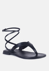 WRAP-UP Tie around Black Flat Sandals#color_black