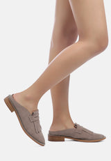 LENA Taupe Suede Walking Loafer Mules-Taupe