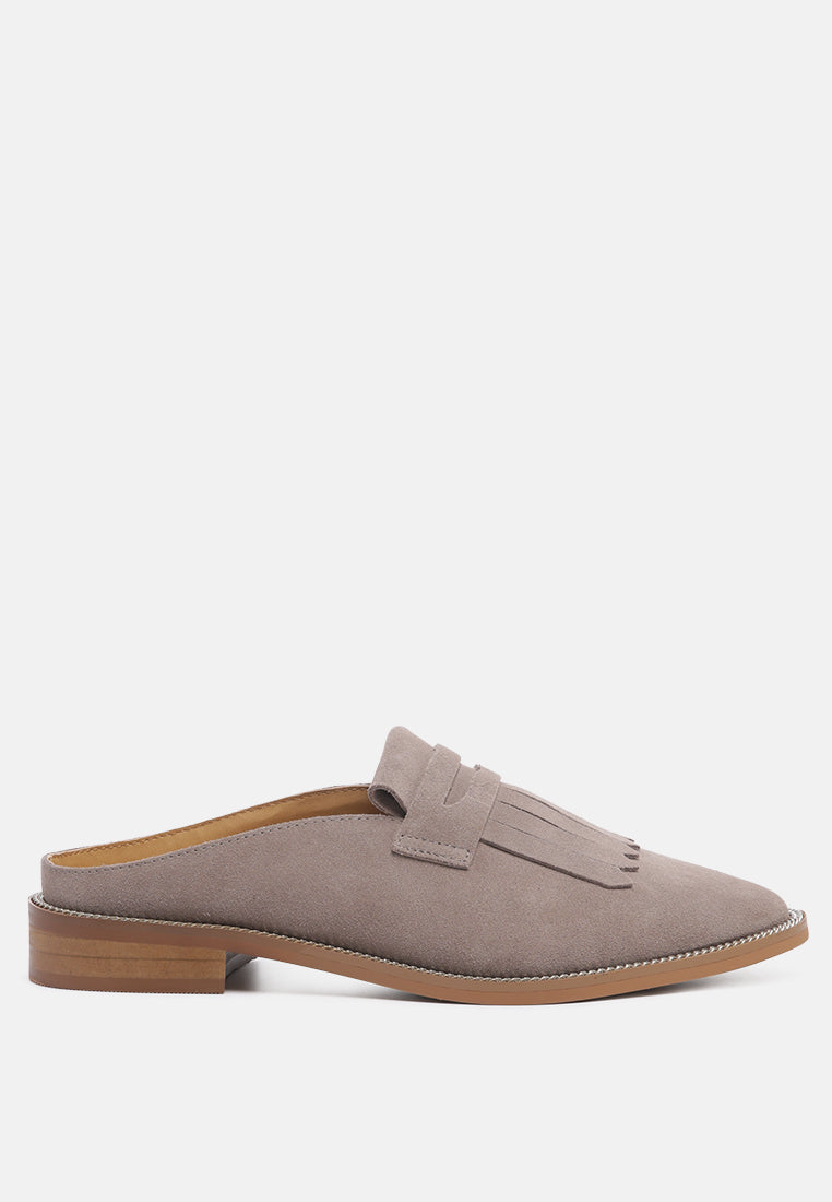 LENA Taupe Suede Walking Loafer Mules-Taupe