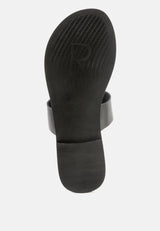 LEONA Black Thong Flat Sandals-Black