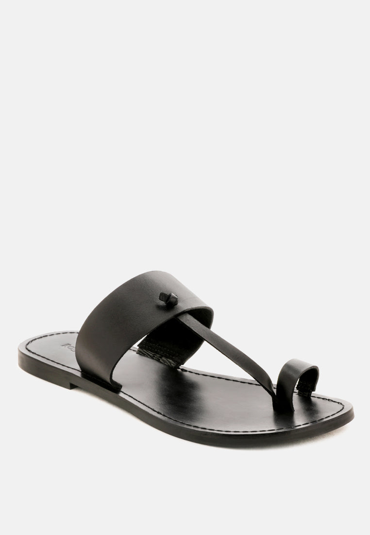 LEONA Black Thong Flat Sandals-Black