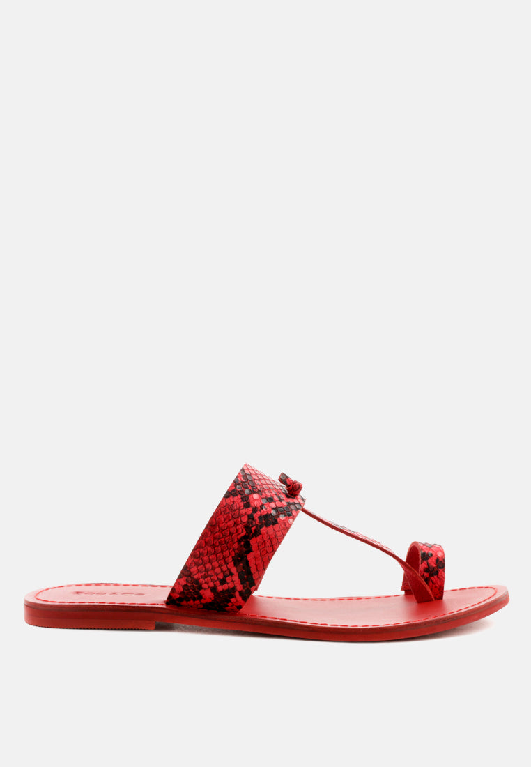 LEONA Snake Print Thong Flat Sandals-Snake