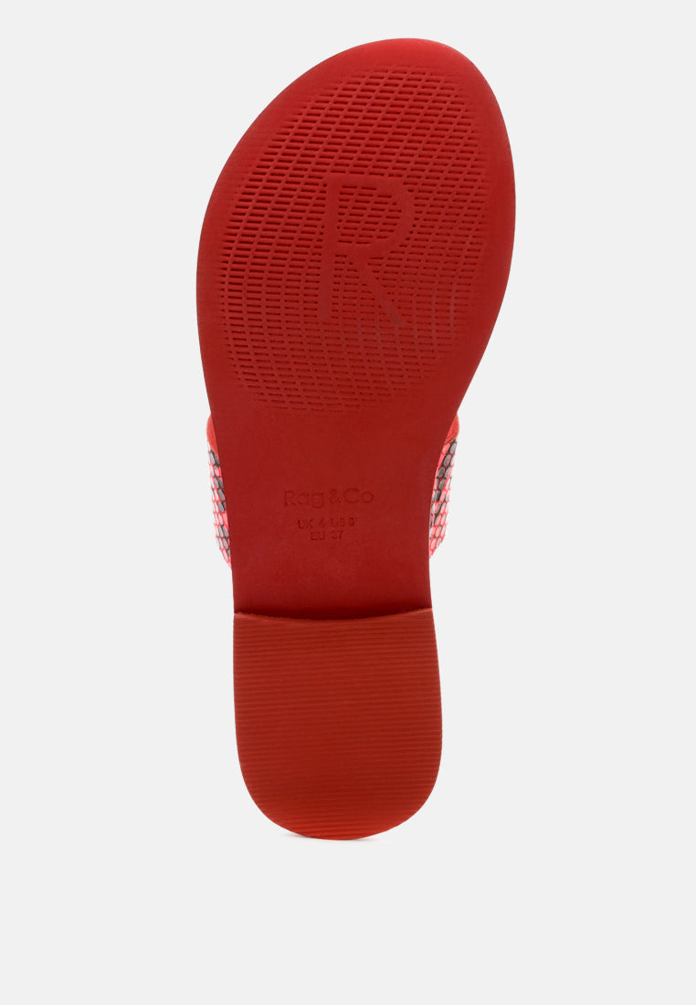 LEONA Snake Print Thong Flat Sandals-Snake