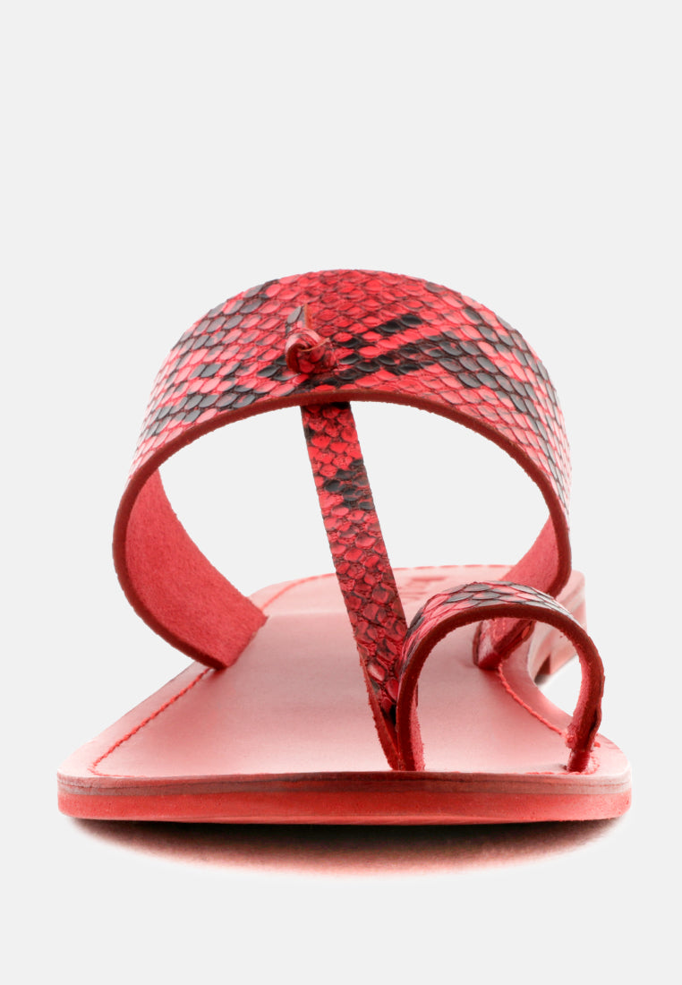 LEONA Snake Print Thong Flat Sandals-Snake