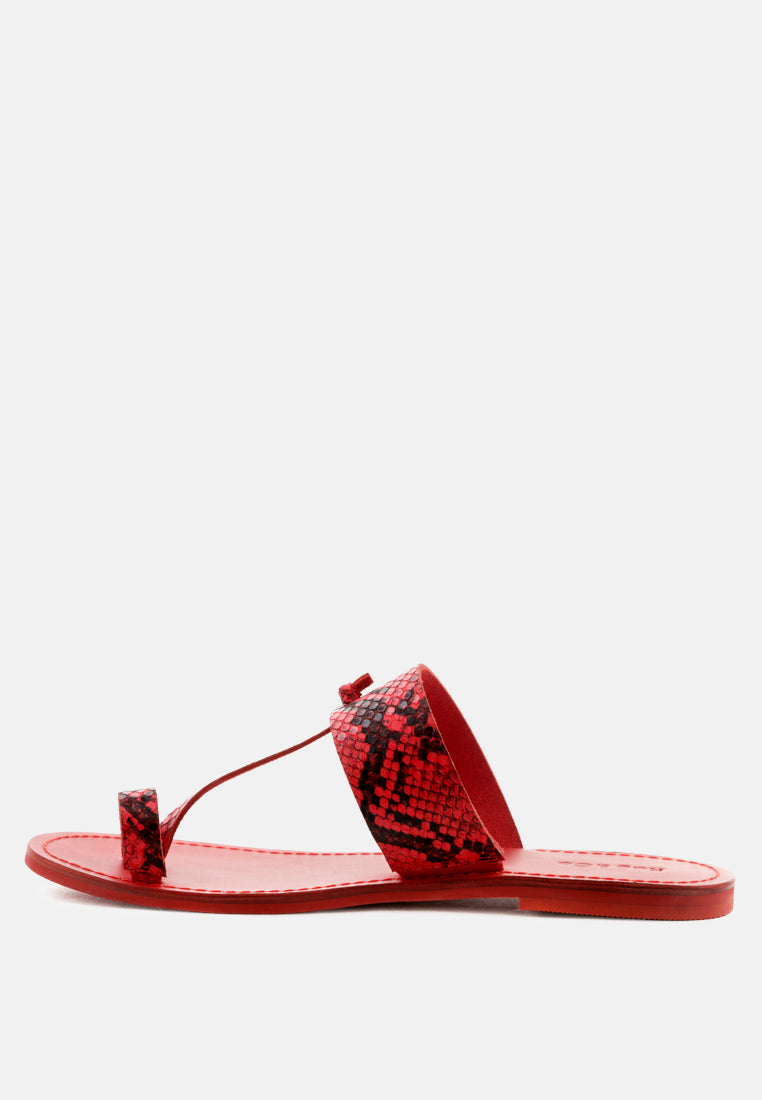 LEONA Snake Print Thong Flat Sandals-Snake