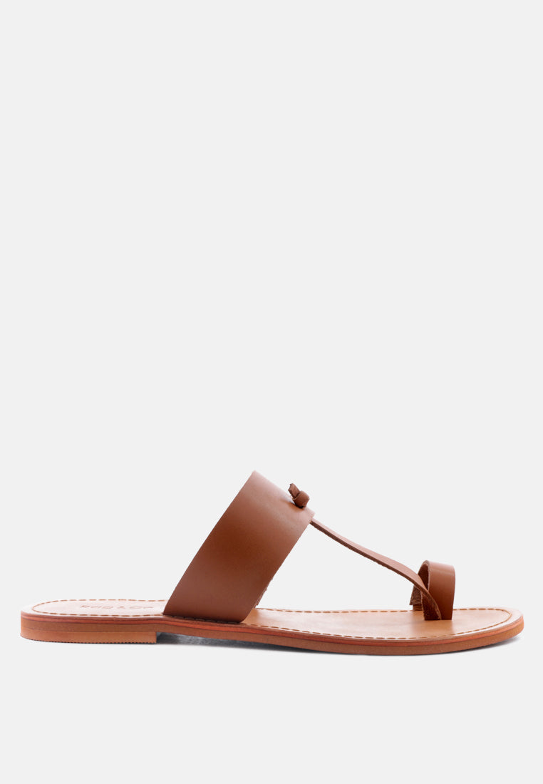 LEONA Tan Thong Flat Sandals-Tan