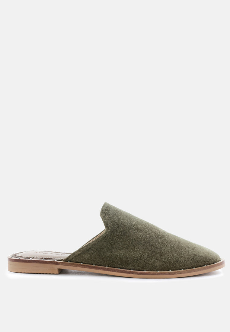 LIA Khaki Green Canvas Mules-Green