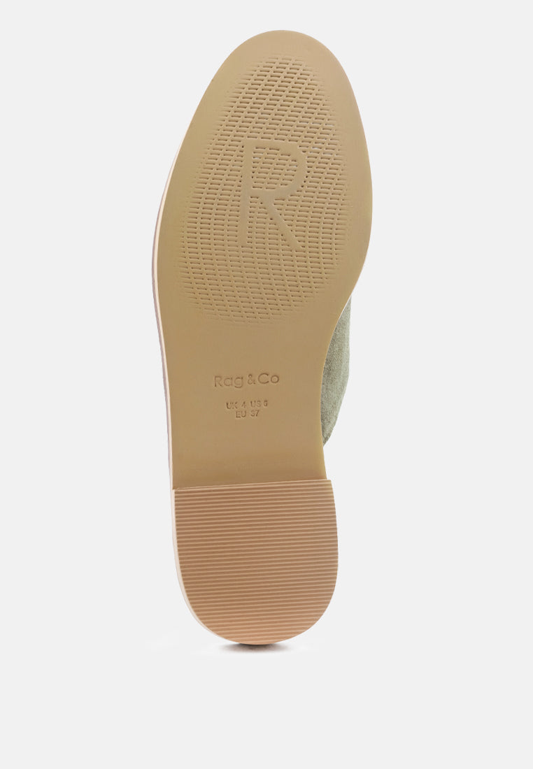 LIA Khaki Green Canvas Mules-Green