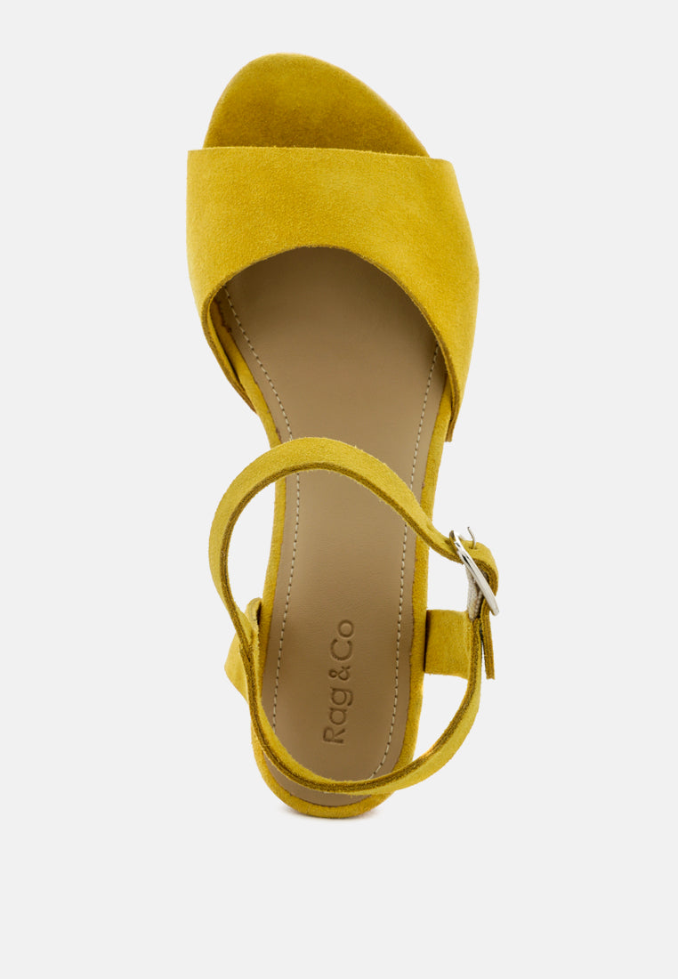 LIONA Mustard Studded Suede Wooden Clogs-Mustard