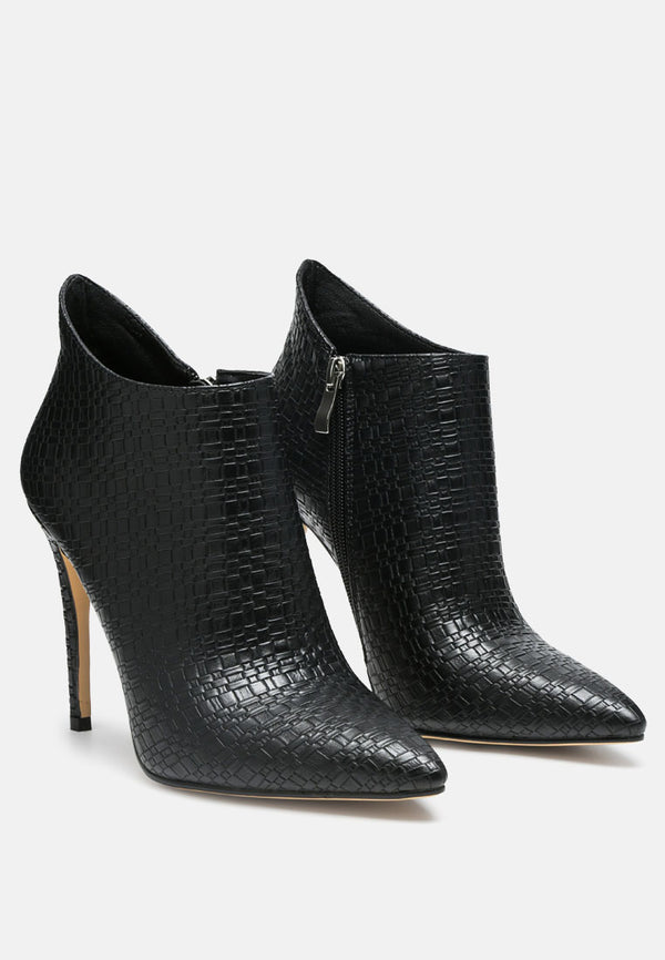 LOLITA Woven Texture Stiletto Boot in Black-Black