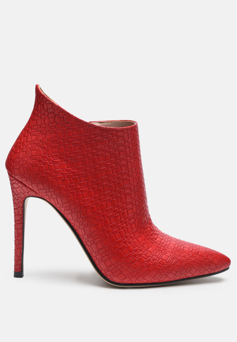 LOLITA Woven Texture Stiletto Boot in Red-RED