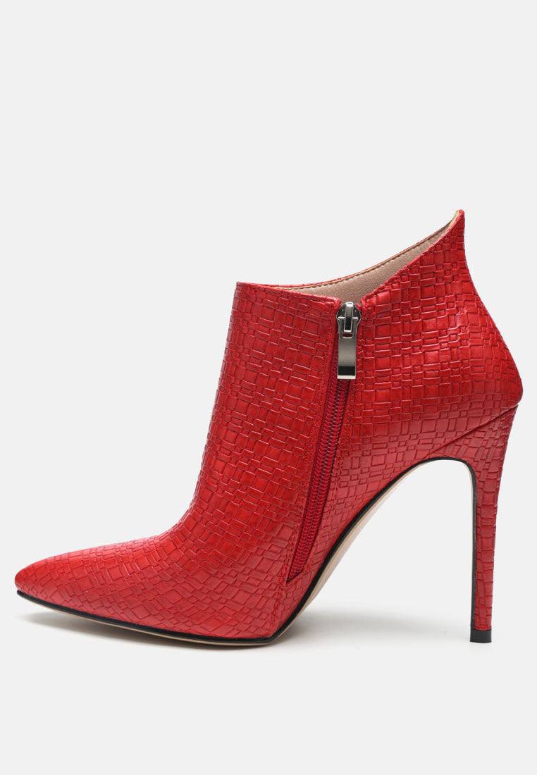 LOLITA Woven Texture Stiletto Boot in Red-RED