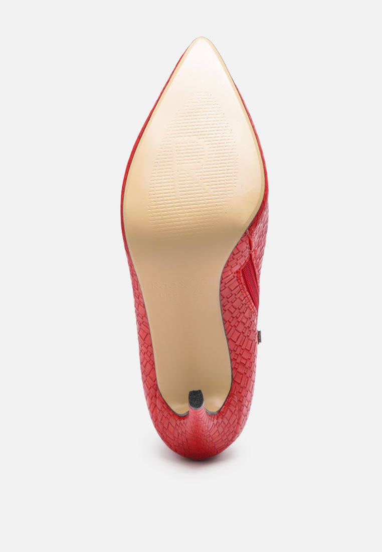 LOLITA Woven Texture Stiletto Boot in Red-RED