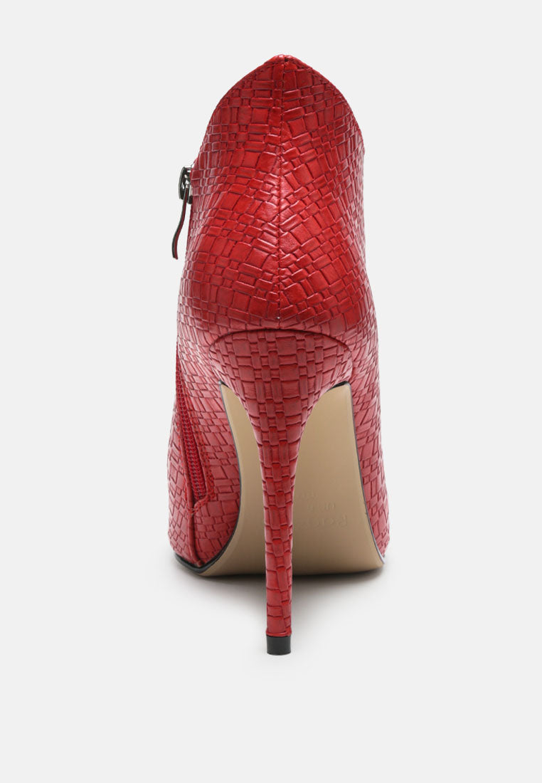 LOLITA Woven Texture Stiletto Boot in Red-RED
