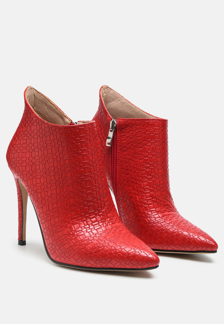 LOLITA Woven Texture Stiletto Boot in Red-RED