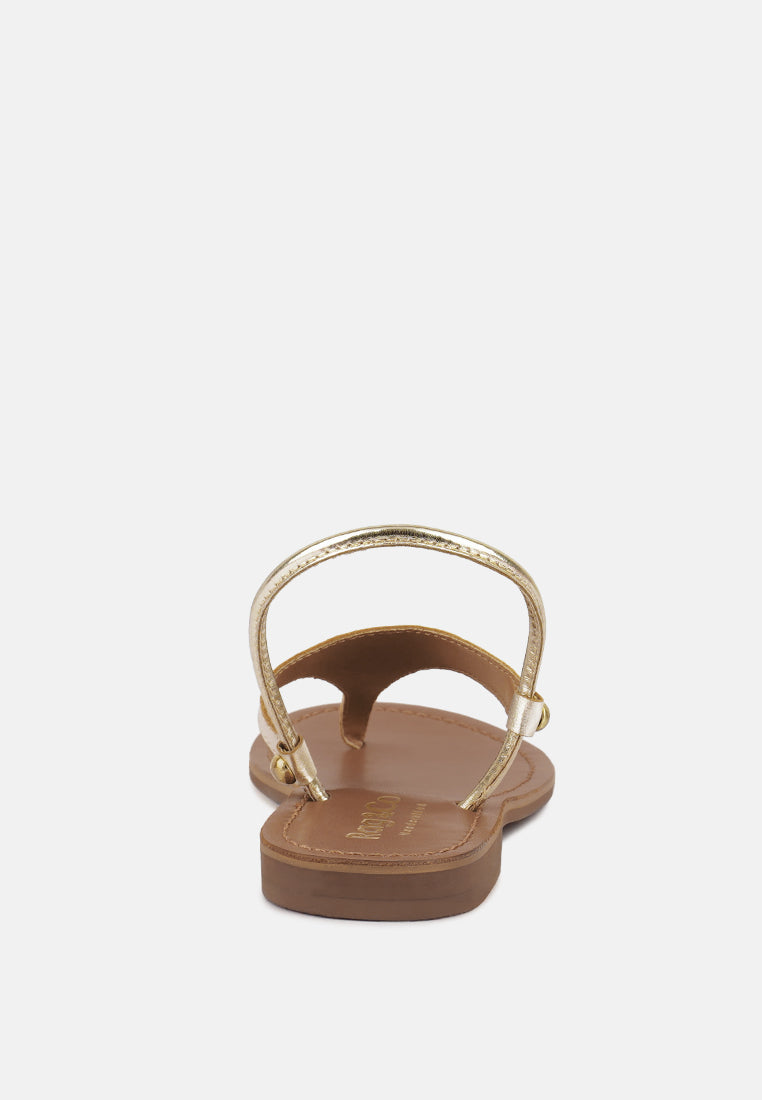 MADELINE Gold Flat Thong Sandals#color_gold