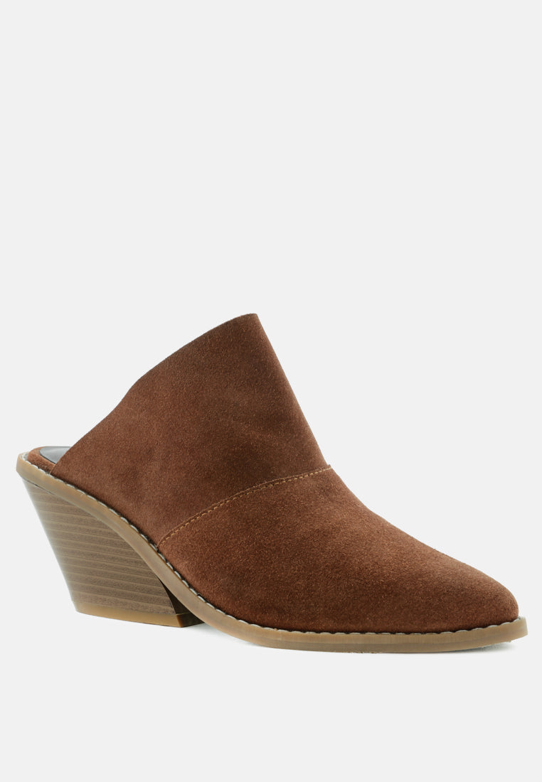 MAE Brown Classic Mule Heels-Brown