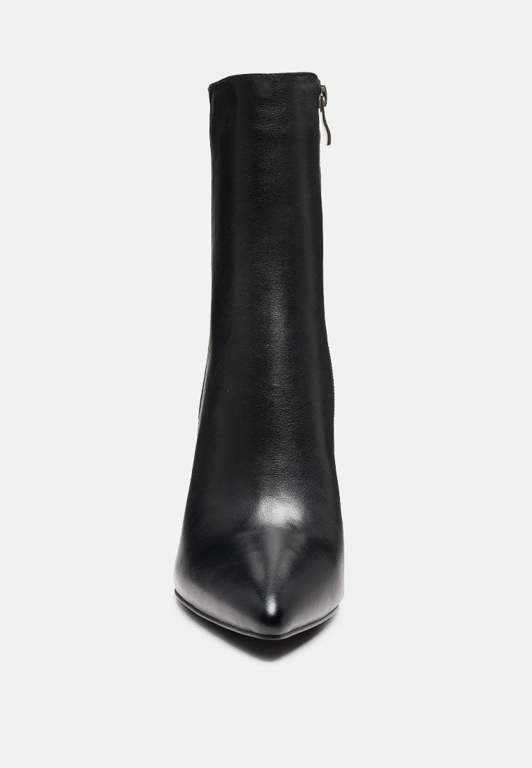 MARGEN Ankle High Pointed Toe Block Heeled Boot in Black-BLACK