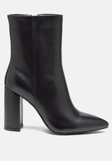 MARGEN Ankle High Pointed Toe Block Heeled Boot in Black-BLACK