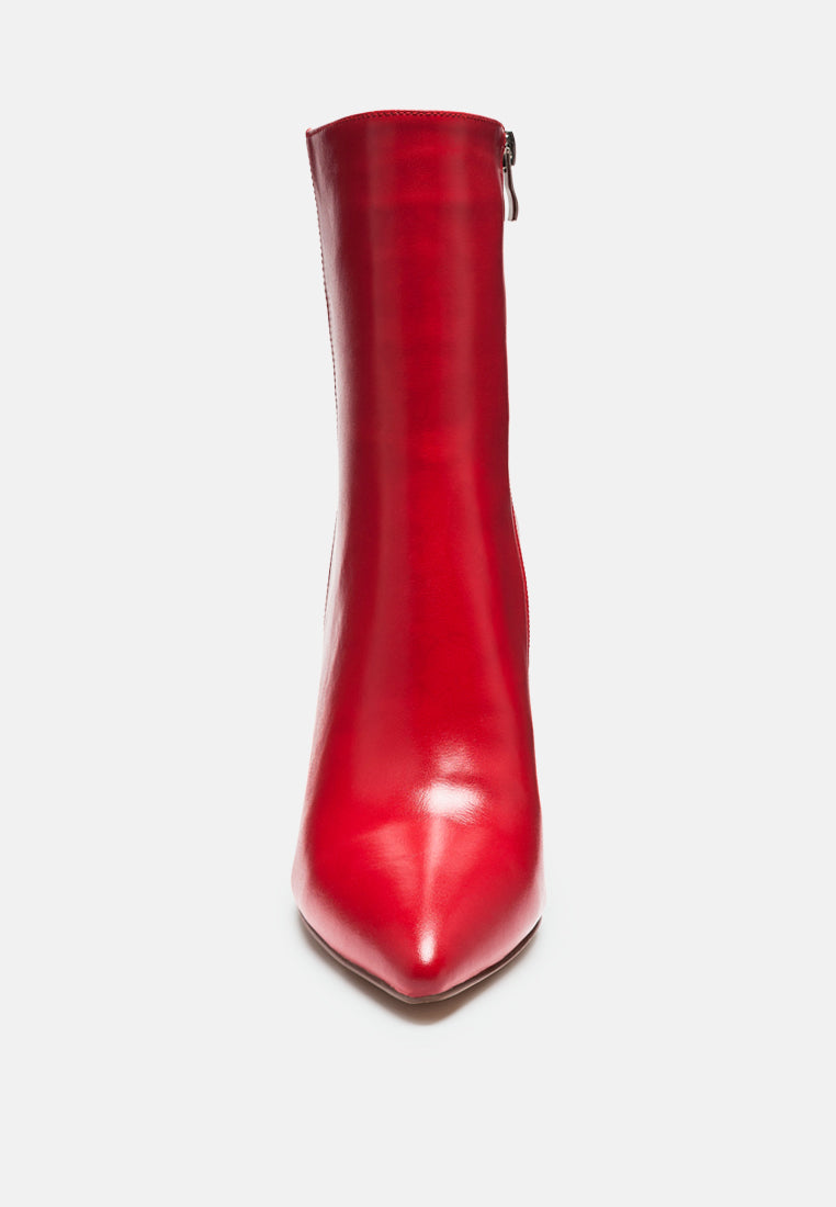 MARGEN Ankle High Pointed Toe Block Heeled Boot in Red-RED