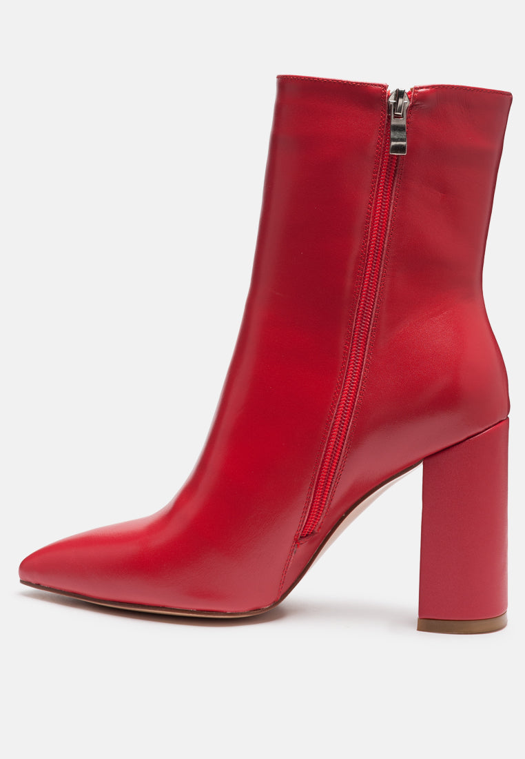 MARGEN Ankle High Pointed Toe Block Heeled Boot in Red-RED