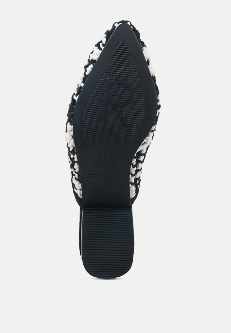 MARIANA Black Woven Flat Mules With Tassels-Black