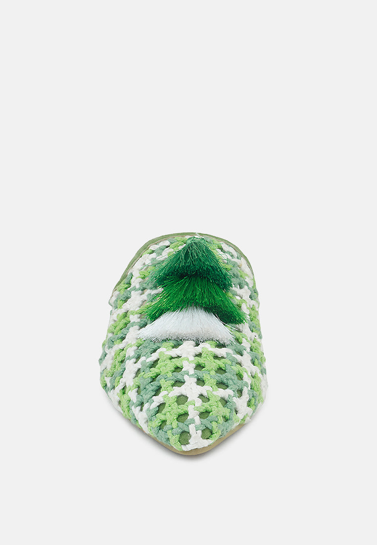 MARIANA Green Woven Flat Mules With Tassels-Green