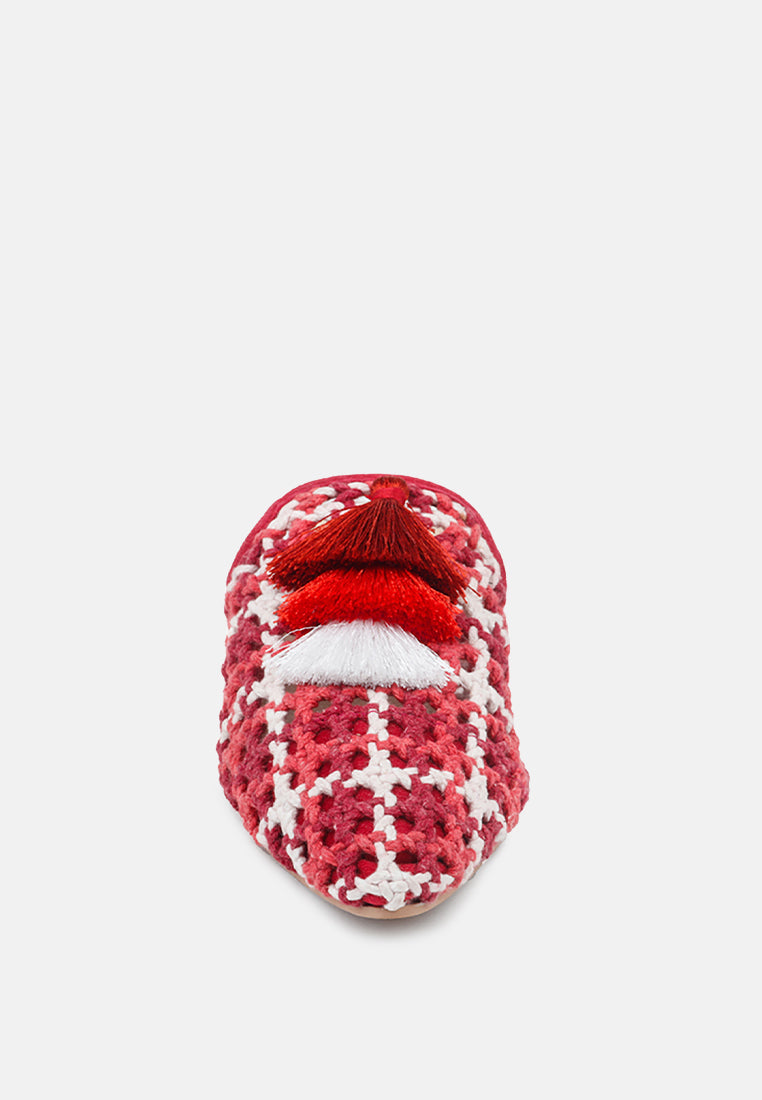 MARIANA Red Woven Flat Mules With Tassels-Red