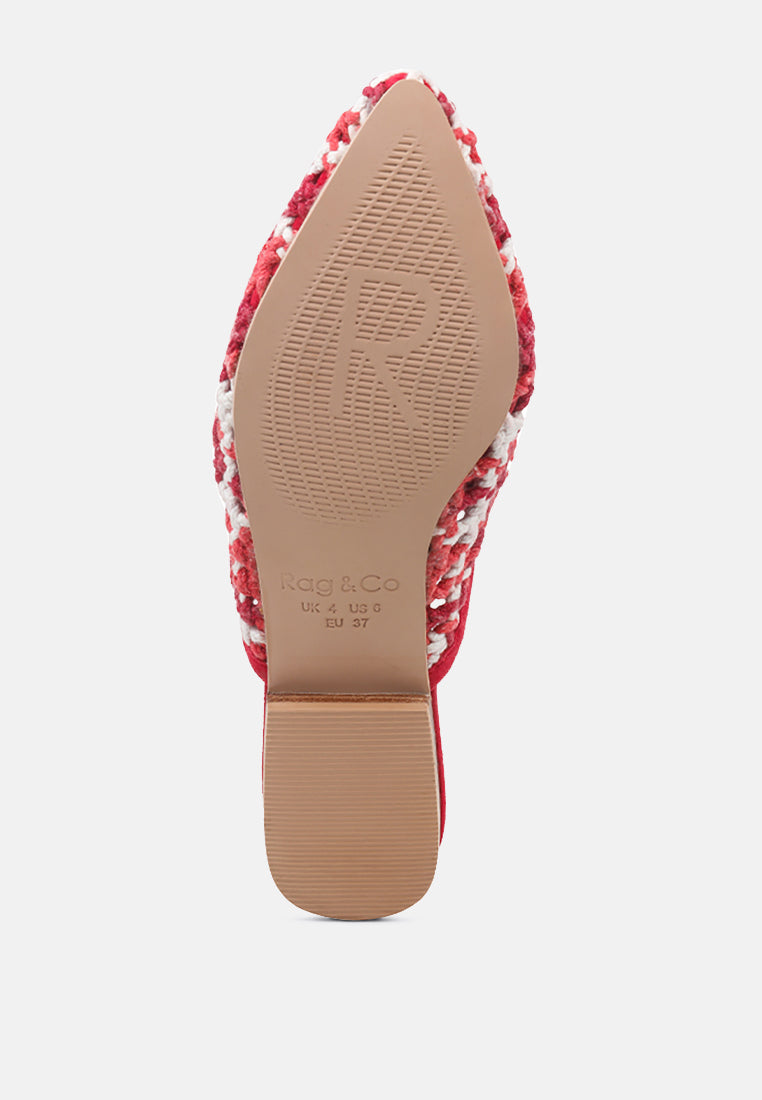 MARIANA Red Woven Flat Mules With Tassels-Red