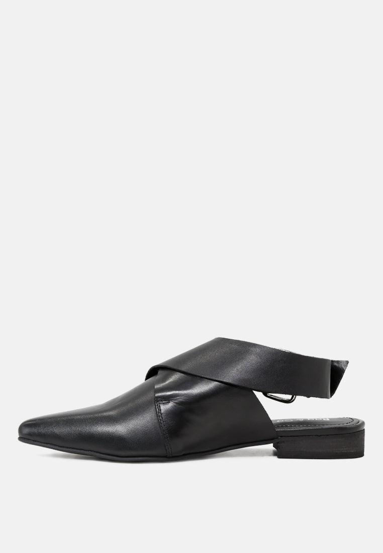 MARIKO Black Leather Mules With Buckle Closure-Black