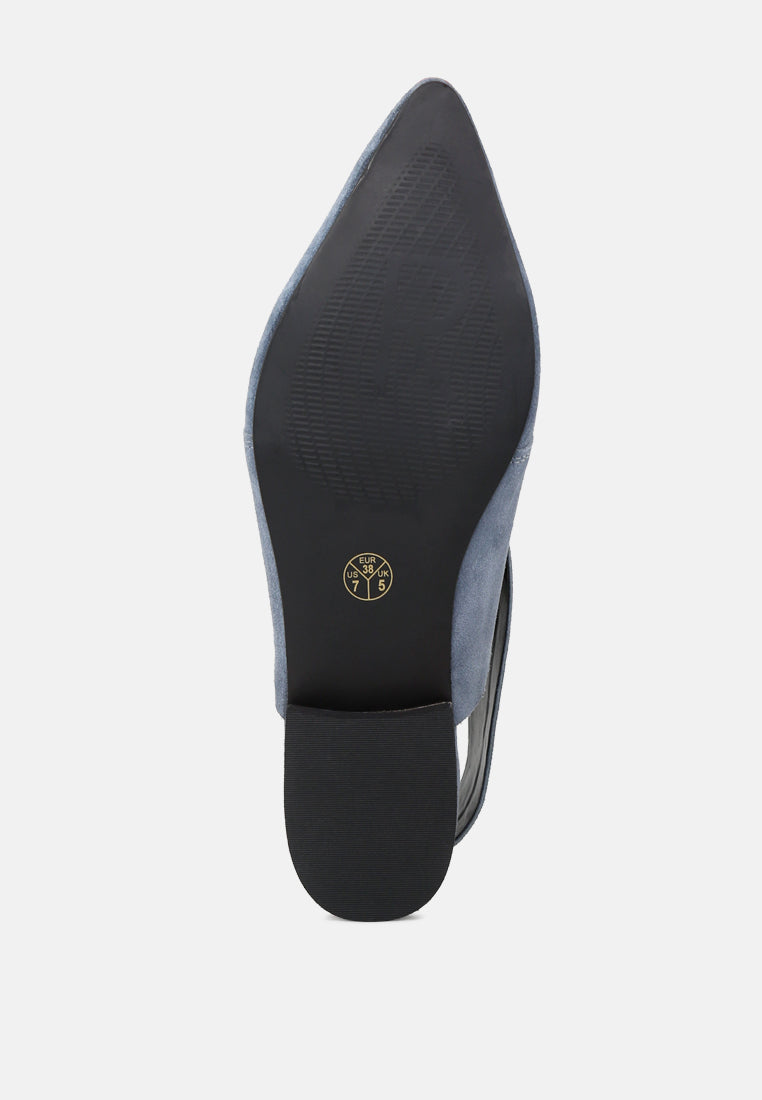 MARIKO Blue Leather Mules With Buckle Closure-Blue