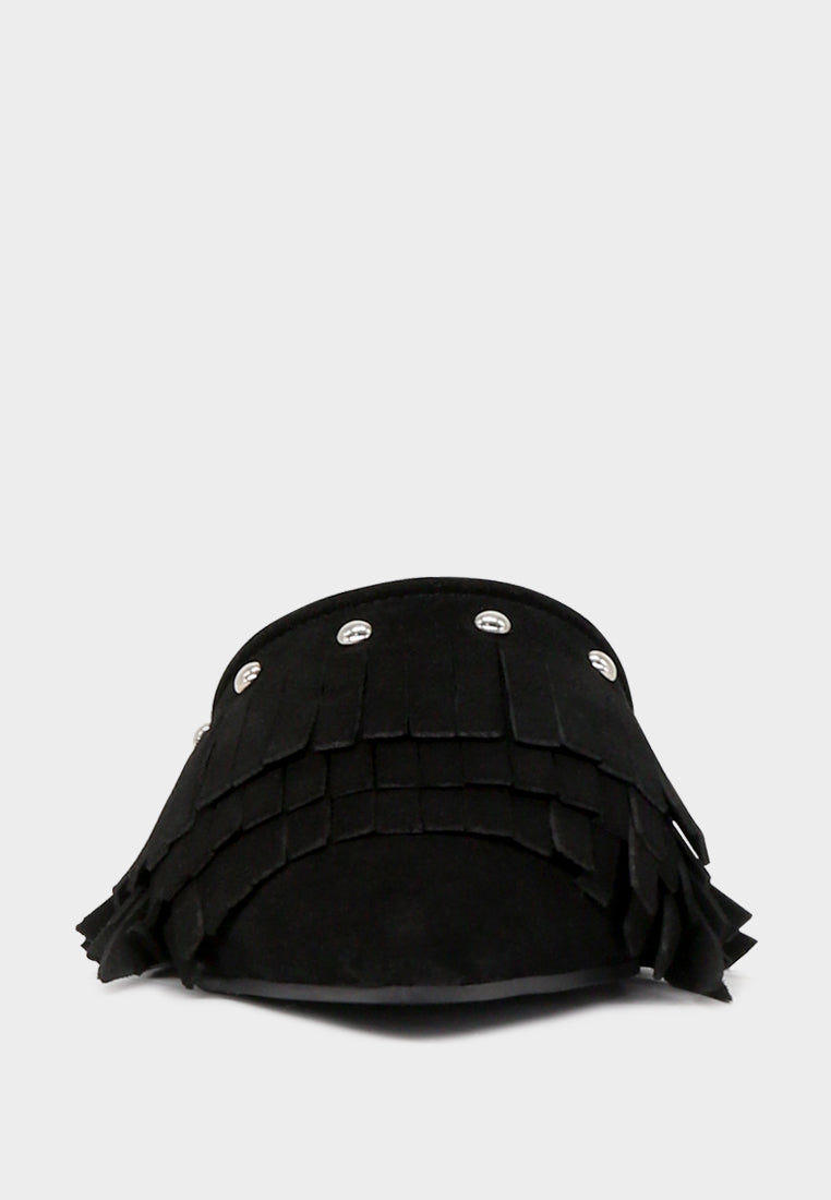 MARISSA Black Suede Fringe Mules-Black