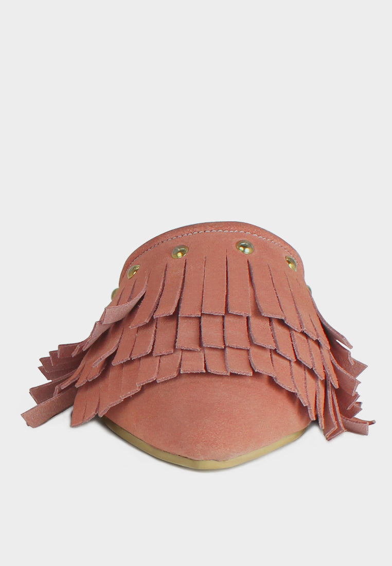 MARISSA Pink Marissa Suede Fringe Mules-Pink