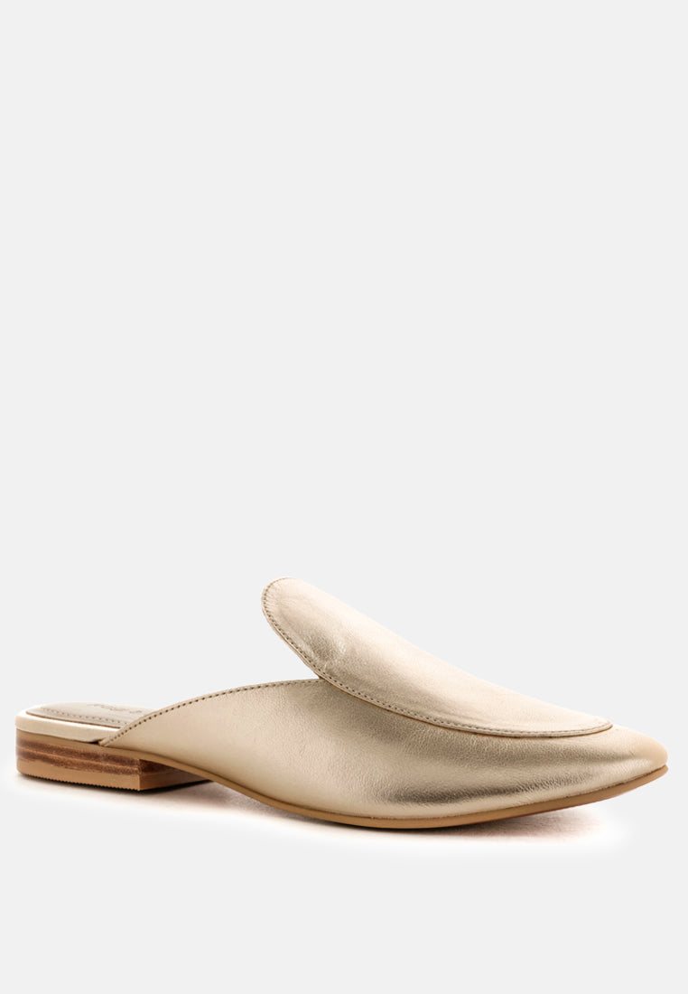 MARLA Gold Metallic Leather Mules-Gold