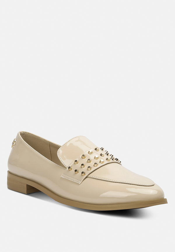 meanbabe semicasual stud detail patent loafers in beige#color_beige