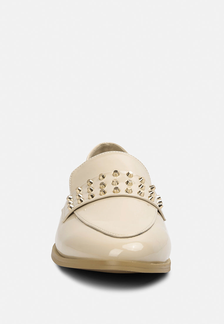 meanbabe semicasual stud detail patent loafers in beige#color_beige